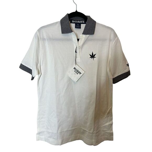 BOAST Other - BOAST USA Men's Polo Shirt Size Medium White and Grey with Blue Leaf